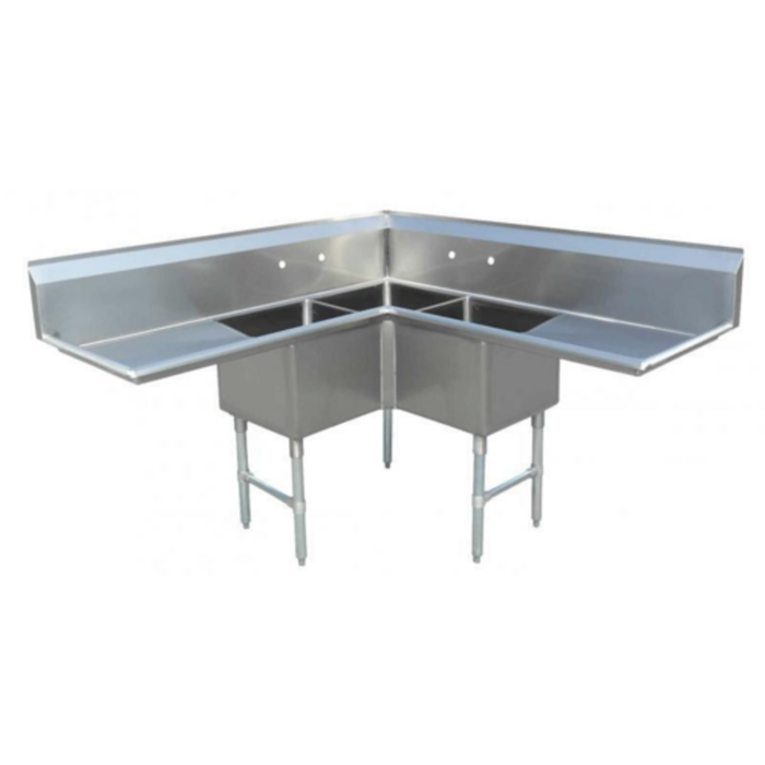 Omcan 43073 57" x 57" Three Compartment Corner Pot Sink