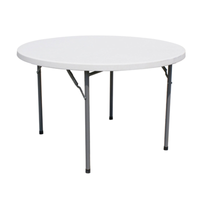 Omcan 41599 Commercial Grade 60-Inch Round Heavy-Duty Portable Folding Table, white round tabletop with sturdy metal folding legs
