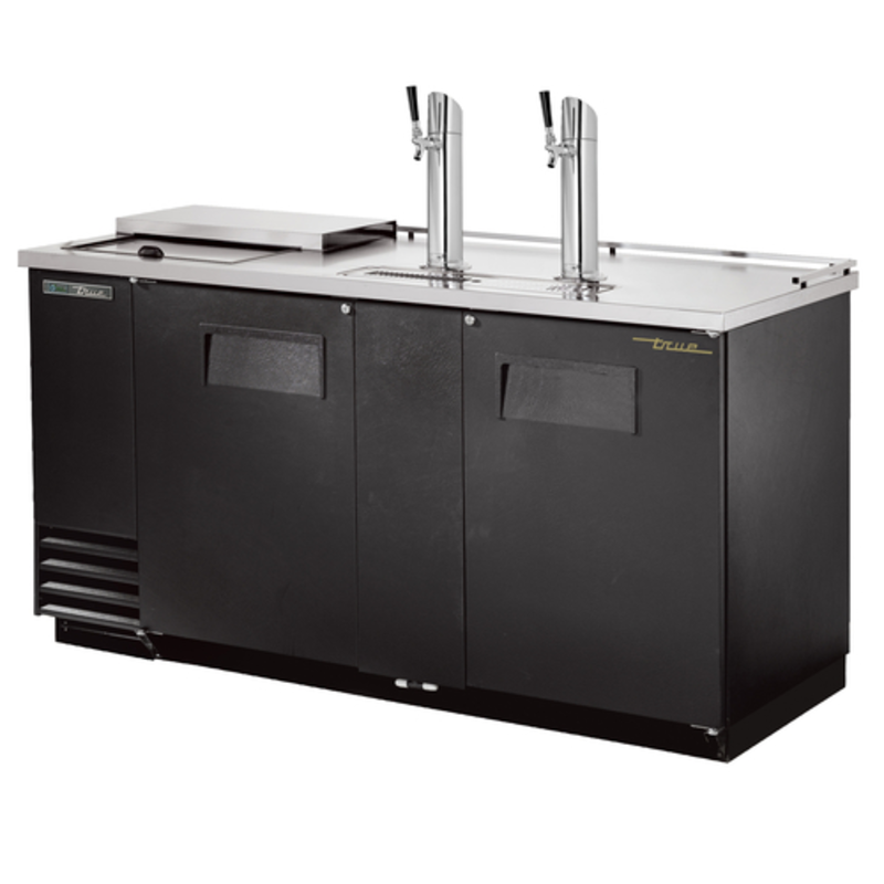 True Manufacturing TDD-3CT-HC 69-inch Draft Beer Dispenser With Two Taps And Stainless Steel Top.