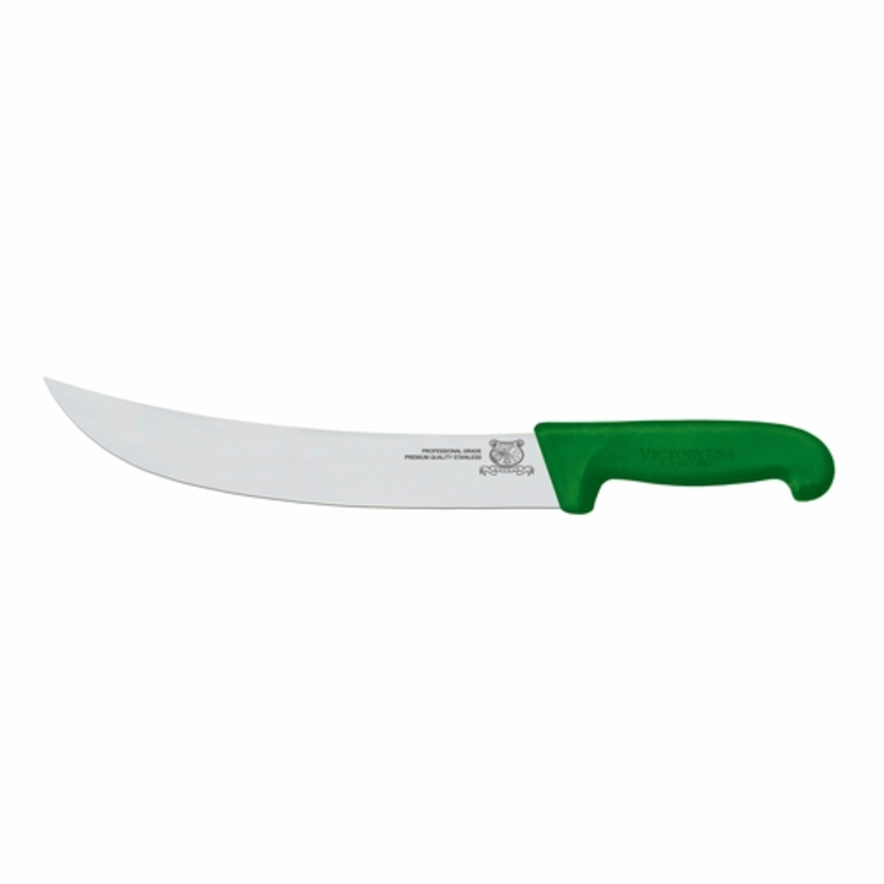 Alt Tag: Omcan 23883 Professional Fine Edge Steak Knife 4.75 Inch Blade with stainless steel curved blade and green handle