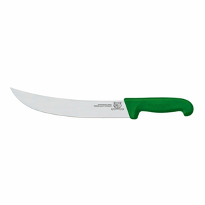 Alt Tag: Omcan 23883 Professional Fine Edge Steak Knife 4.75 Inch Blade with stainless steel curved blade and green handle