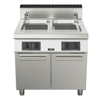 Alt Tag: Trento 49099 23.78 Gallon Countertop Natural Gas Pasta Cooker with dual stainless-steel tanks and front control knobs