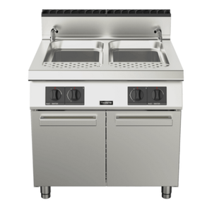 Alt Tag: Trento 49099 23.78 Gallon Countertop Natural Gas Pasta Cooker with dual stainless-steel tanks and front control knobs