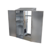 Alt Tag: Omcan 48232 50.25 Inch Stainless Steel Janitor Cabinet Mop Sink with open double doors, shelves and mop storage compartment