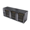 Three Glass Door Back Bar Cooler With Bottles Inside, Featuring A Robust Stainless Steel Design.