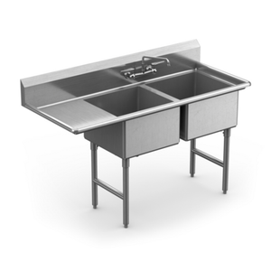 Winholt WS2T2028LD18-14DP-14GA 62.5" x 33.5" Two Compartment Sink