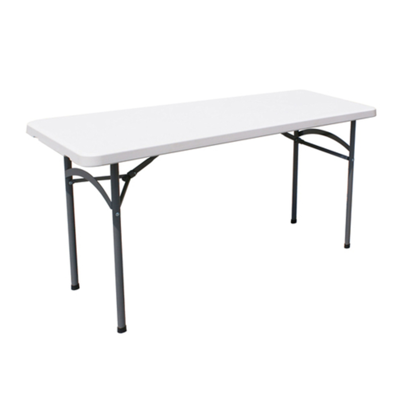 White Omcan Heavy-Duty Foldable Banquet Table With Metal Legs For Commercial Use, 96x30 Inch, Perfect For Events