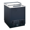Alt Tag: Omcan 50073 26.4-Inch Single Door Glass Froster and Plate Chiller commercial black single-door unit with top glass lid