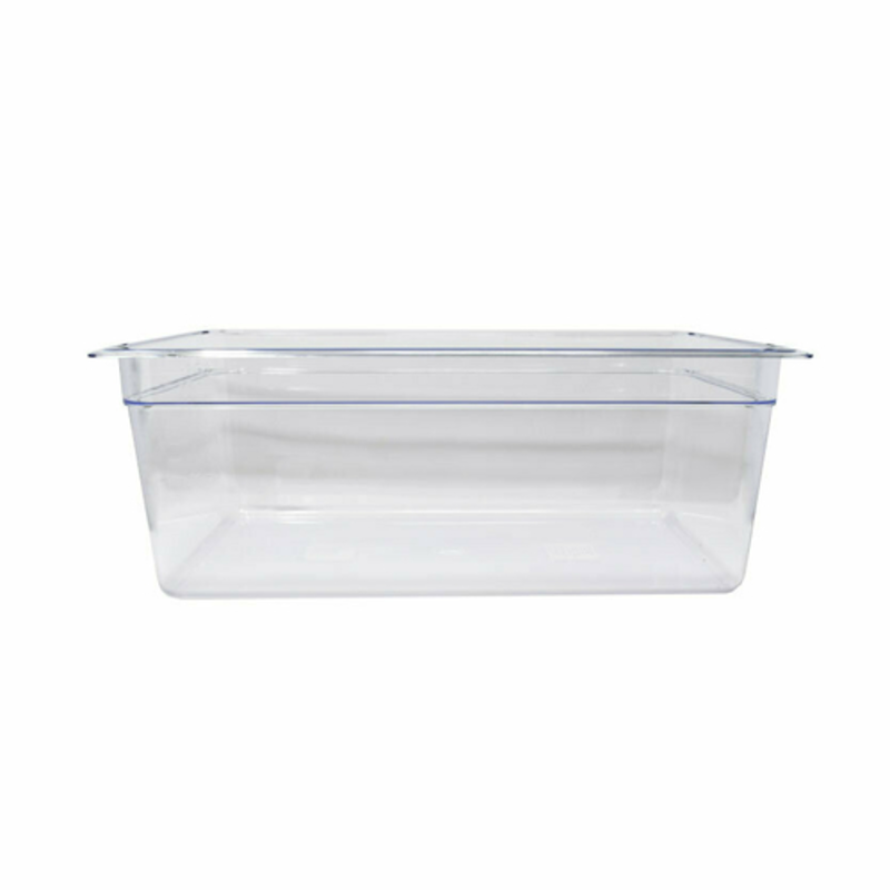 Omcan Polycarbonate Food Pan In Clear Color With 4 Quart Capacity And 1/6 Size Dimensions For Food Storage And Display