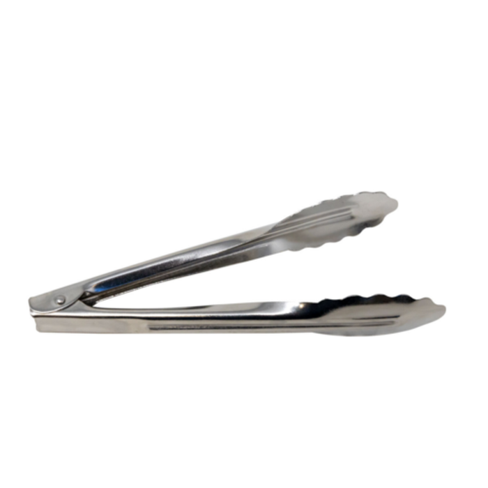 Omcan 81067 9-inch Stainless Steel Utility Tongs for Professional Kitchen Use, stainless steel serving tongs with scalloped tips
