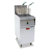 Alt Tag: Omcan 47740 40 lb. Capacity Electric Floor Model Full Pot Fryer commercial stainless steel floor fryer with twin baskets