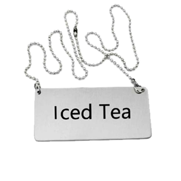 Omcan 80136 Stainless Steel 'Iced Tea' Beverage Sign with Chain