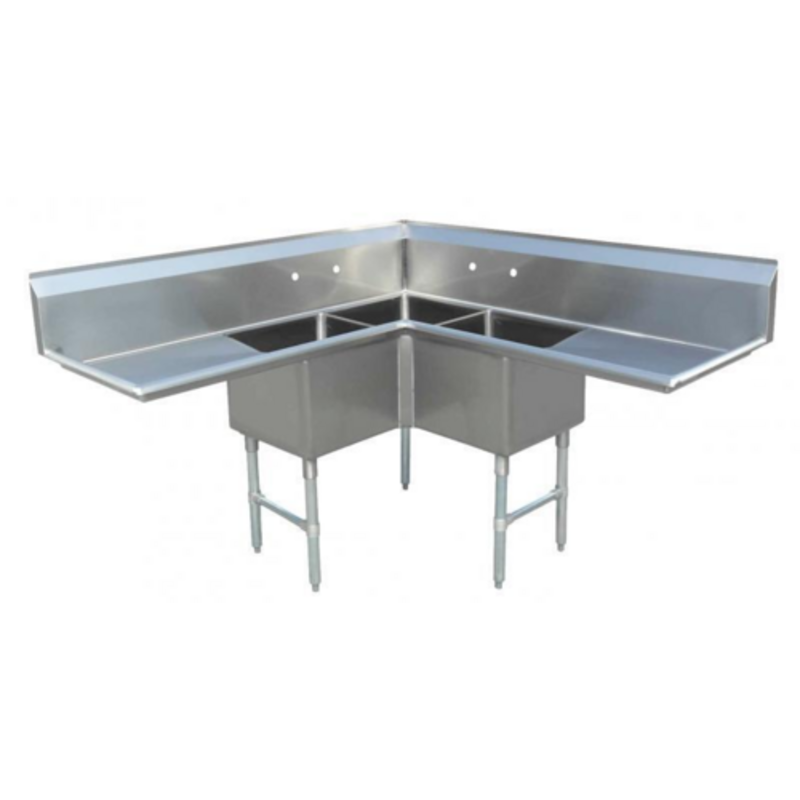 Three Compartment Stainless Steel Corner Sink Designed For Efficient Commercial Warewashing