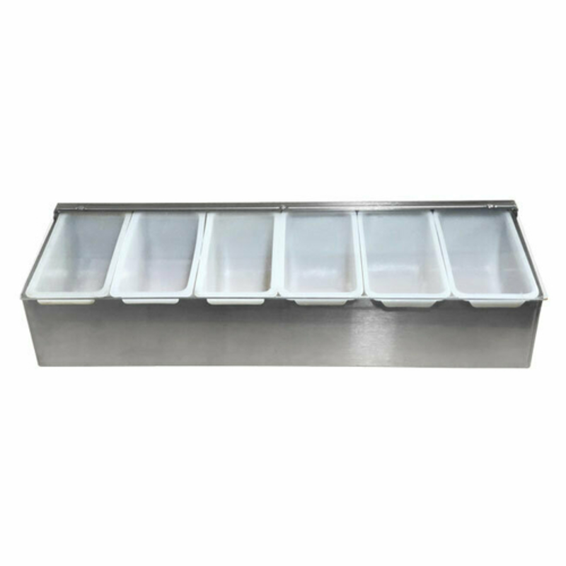 Omcan 80867 Six Compartment 6-Pint Bar Condiment Holder With Hinged Lid For Easy Access And Organization