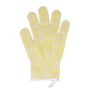 Alt Tag: Omcan 47257 Ambidextrous High-Performance Cut-Resistant Kevlar Stainless Steel Safety Glove yellow knit safety glove