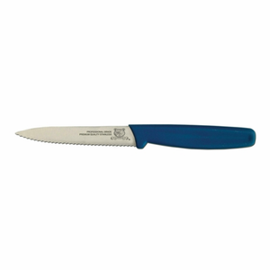 Omcan SKU 11495 Professional 2-1/2-inch High-Carbon Stainless Steel Paring Knife with blue handle, serrated blade