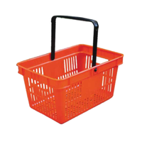 Omcan 21183 35 lbs Capacity Red Plastic Shopping Basket with black handles, durable plastic retail basket for stores