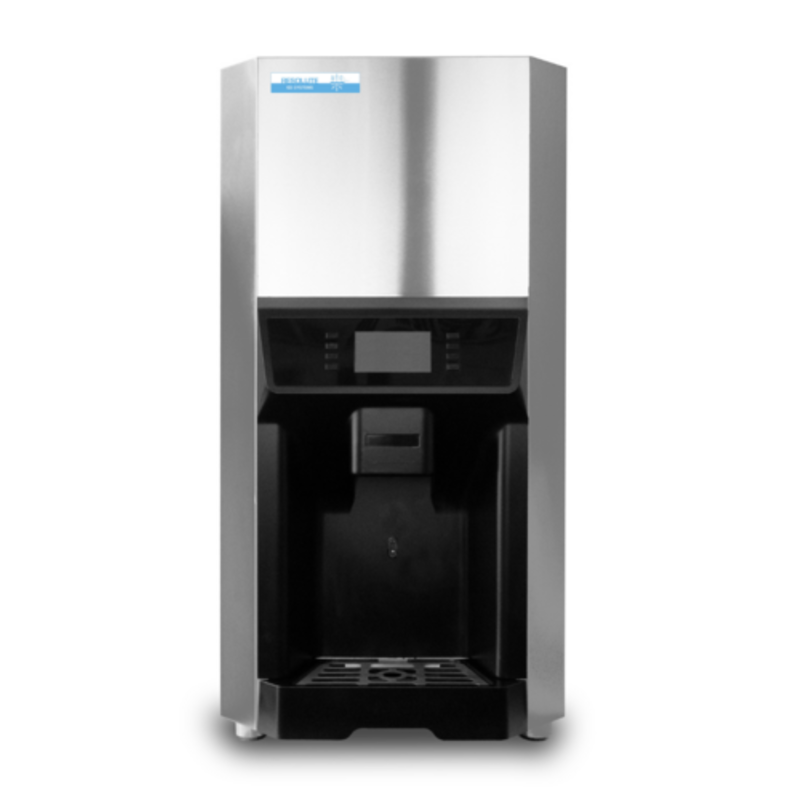 Nugget Ice Water Dispenser Front View With Stainless Steel Finish And Control Interface