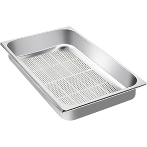 Stainless Steel Perforated Food Pan Designed For Professional Kitchen Use And Catering Operations.