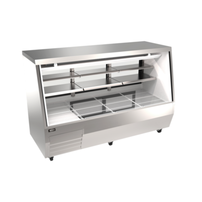 Refrigerated Deli Case Featuring An 84-Inch Square Glass Design With Spacious Shelves For Product Display