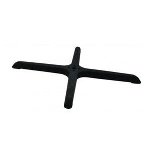 Alt Tag: Omcan 43155 30 x 30 Inch Cross Style Table Base black cross table base for restaurant cafe or bar tables, sturdy wobble-resistant support