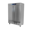 Fagor Two-Section Reach-In Freezer With Stainless Steel Finish And Dual Doors For Maximum Cold Storage Space.