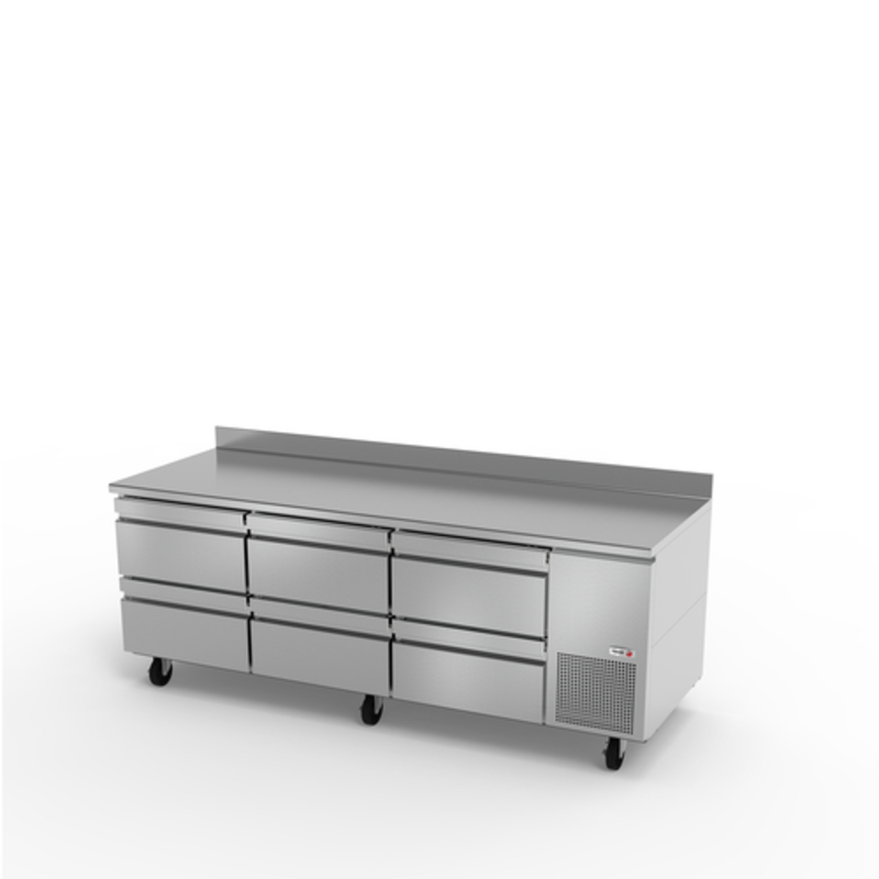 93 Inch Refrigerated Worktop Counter With Six Heavy-Duty Drawers And Stainless Steel Finish