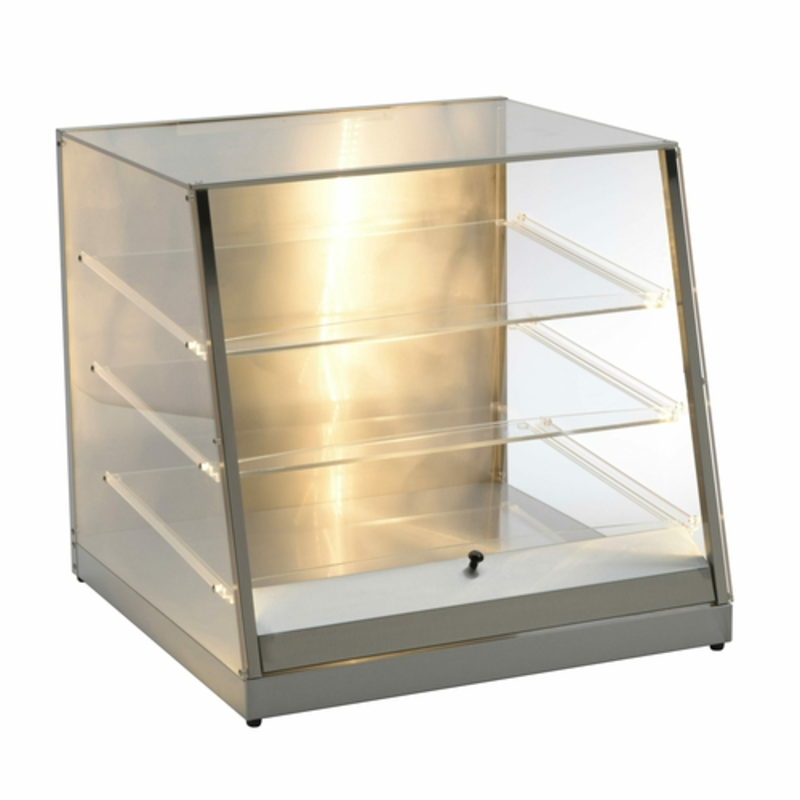 Countertop Lighted Display Case With Acrylic Panels And Adjustable Shelves For Baked Goods And Grab-And-Go Items