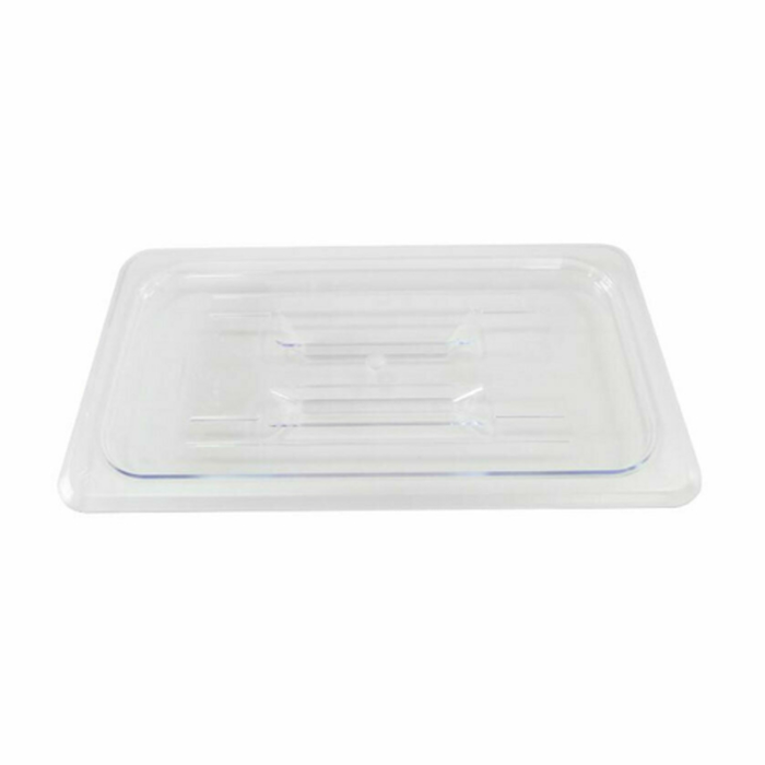 Alt Tag: Omcan 80023 Polycarbonate Third-Size Clear Solid Cover for Food Pan, clear solid food pan lid for commercial kitchen