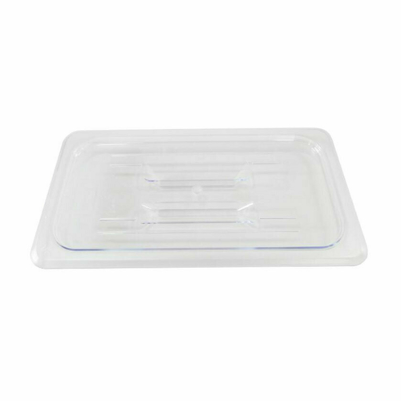 Alt Tag: Omcan 80023 Polycarbonate Third-Size Clear Solid Cover for Food Pan, clear solid food pan lid for commercial kitchen