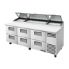 True 93 Inch Solid Drawer Angled Top Pizza Prep Refrigerator With Stainless Steel Finish And Angled Top Design