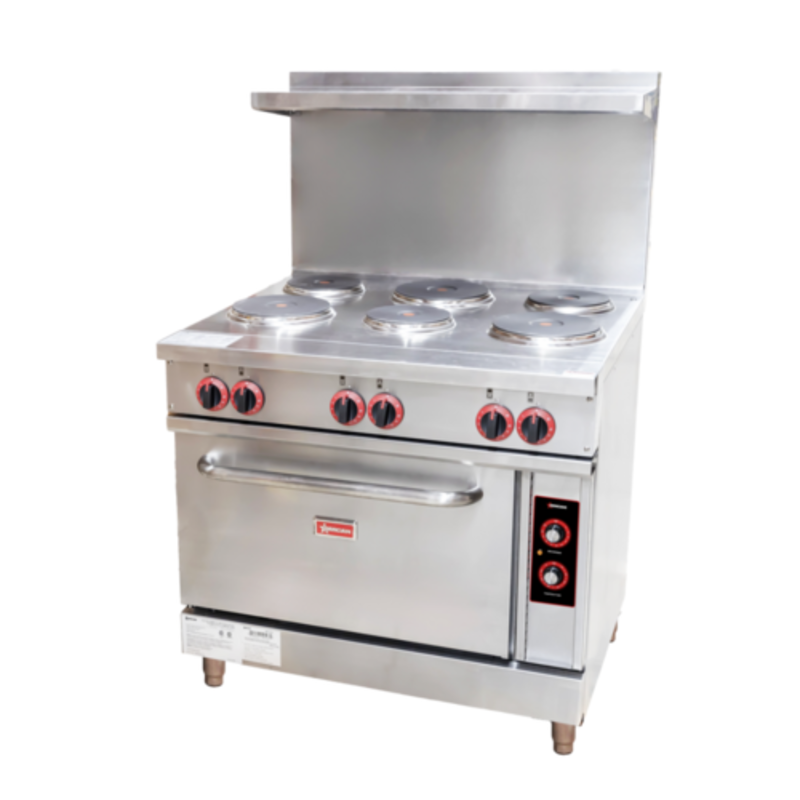 Omcan 48528 36-inch Electric Restaurant Range with Six Burners commercial range with standard oven and hot-plate burners