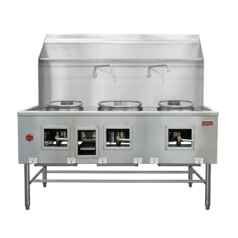 OMCAN 48409 Three Chamber 315,000 BTU Natural Gas Wok Range For High-Demand Commercial Kitchens