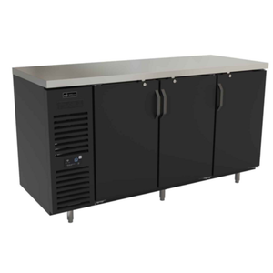 72 Inch Back Bar Refrigerator With Three Doors And Stainless Steel Top For Beverage Storage
