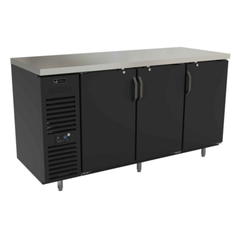 72 Inch Back Bar Refrigerator With Three Doors And Stainless Steel Top For Beverage Storage