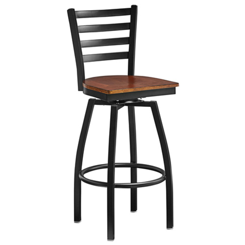 Omcan 47593+69742 Tabouret pivotant ajustable en faux cuir Siège intérieur noir avec dossier en échelle et cadre métallique