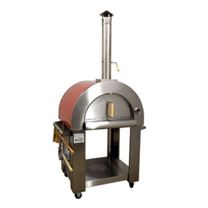 Omcan 48113 Wood Burning 25.19" Pizza Oven with Red Shield stainless steel commercial oven with chimney on wheeled stand