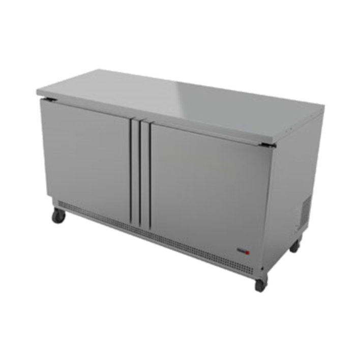 Fagor FWF-60-N 60-3/8 Inch Two Door Worktop Freezer Counter stainless steel commercial kitchen prep freezer on casters