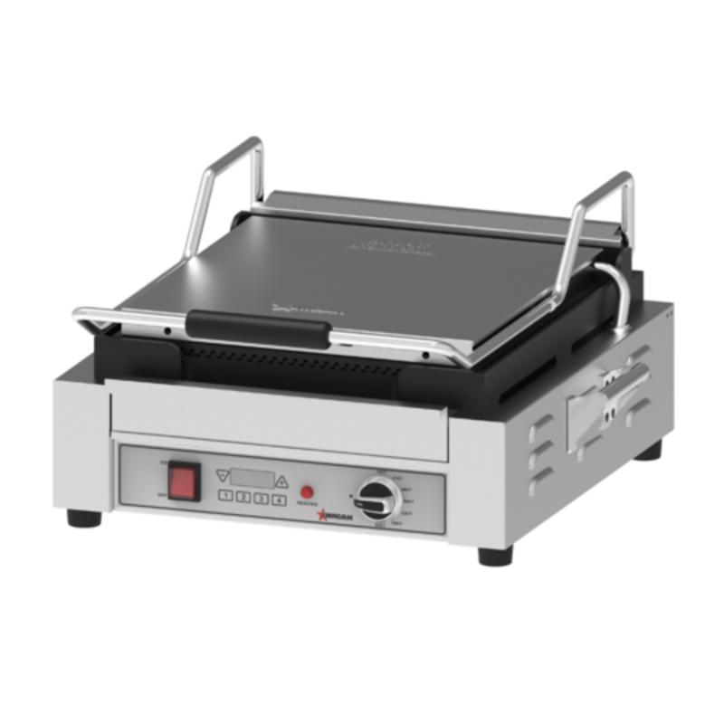 14x14 Ribbed Plate Panini Grill With Adjustable Temperature And Stainless Steel Design