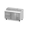 FAGOR 19054902 67-1/4"W Refrigerated Pizza Prep Table with stainless steel construction and sliding doors.