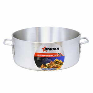 Omcan 43358 15 Qt. Stainless Steel Commercial Brazier Pan, wide heavy-bottom braising pan with side handles for professional kitchens