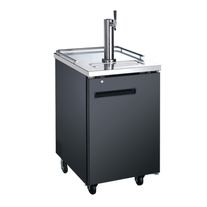 OMCAN 50066 23.5" Wide Kegerator Draft Beer Cooler Dispenser single-door draft beer dispenser with tap tower, stainless top, black cabinet