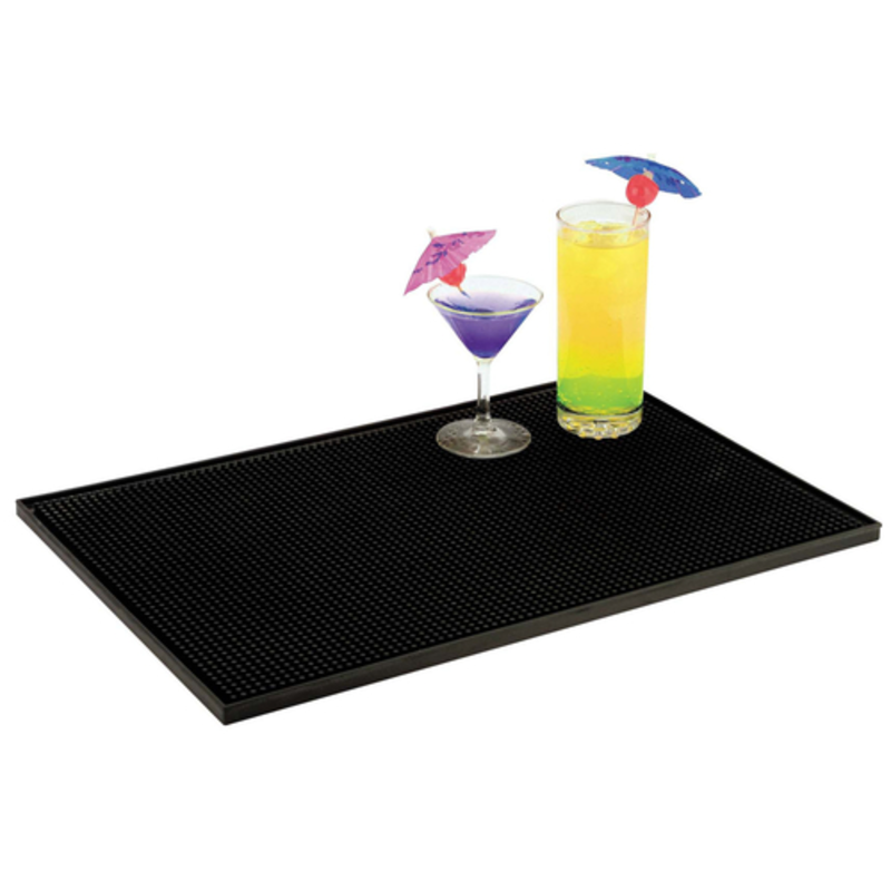 Black Rubber Bar Mat With Drinks For Spill Protection And Beverage Station Efficiency