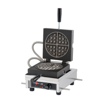 Alt Tag: Krampouz WECCCCAS Commercial Electric 4-Round Waffle Maker Baker open iron with round plates for four golden waffles