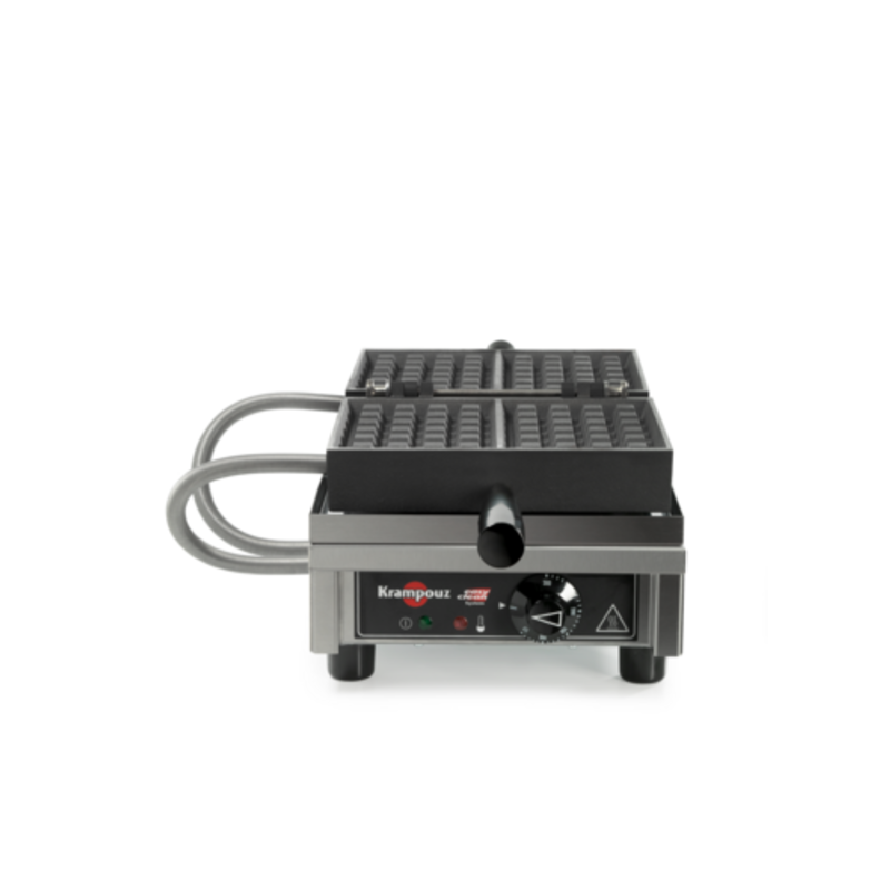 Krampouz WECDAAAS 3x5 Brussels Style Electric Commercial Waffle Maker front view with 180° opening plates and temperature control knob