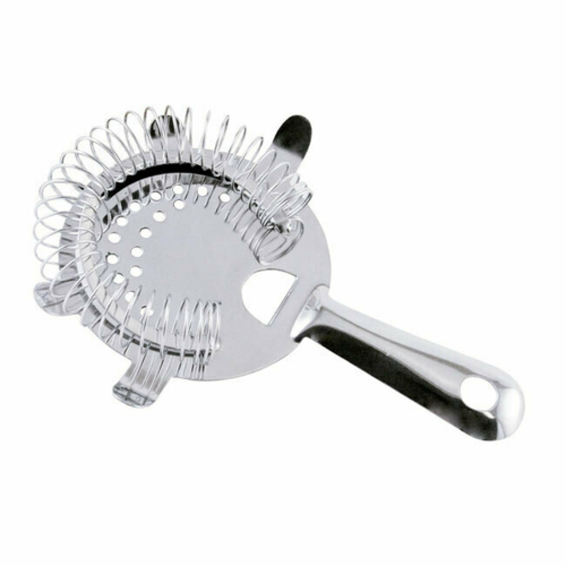 Alt Tag: Omcan 80844 Stainless Steel 4-Prong Essential Cocktail Bar Strainer with spring coil for smooth cocktail pouring