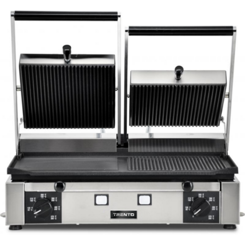 Tag alternatif : Trento 11380 Double grill électrique à paninis avec plateau nervuré double presse en acier inoxydable pour paninis et sandwiches