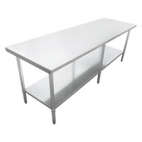 Heavy-Duty Stainless Steel Work Table With Expansive Surface And Lower Shelf For Kitchen Use