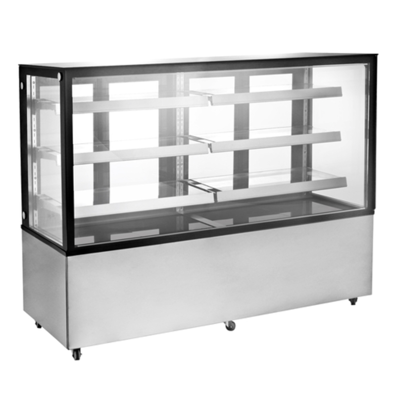 Omcan 44505 72-Inch Square Glass Floor Refrigerated Display Case with LED Lighting and Glass Shelves
