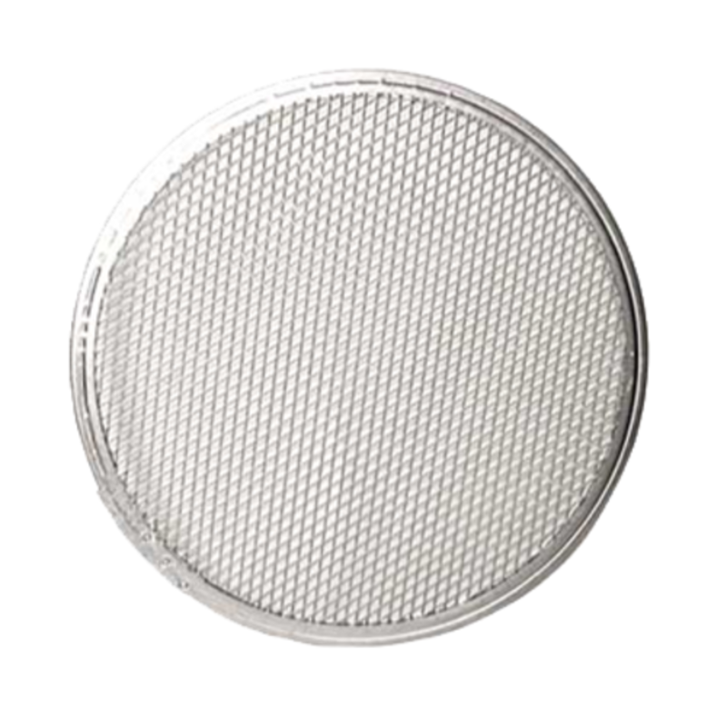 Alt Tag: OMCAN 16662 Heavy-Duty Seamless Aluminum 7-inch Pizza Screen, round mesh pizza screen for crisp crust airflow